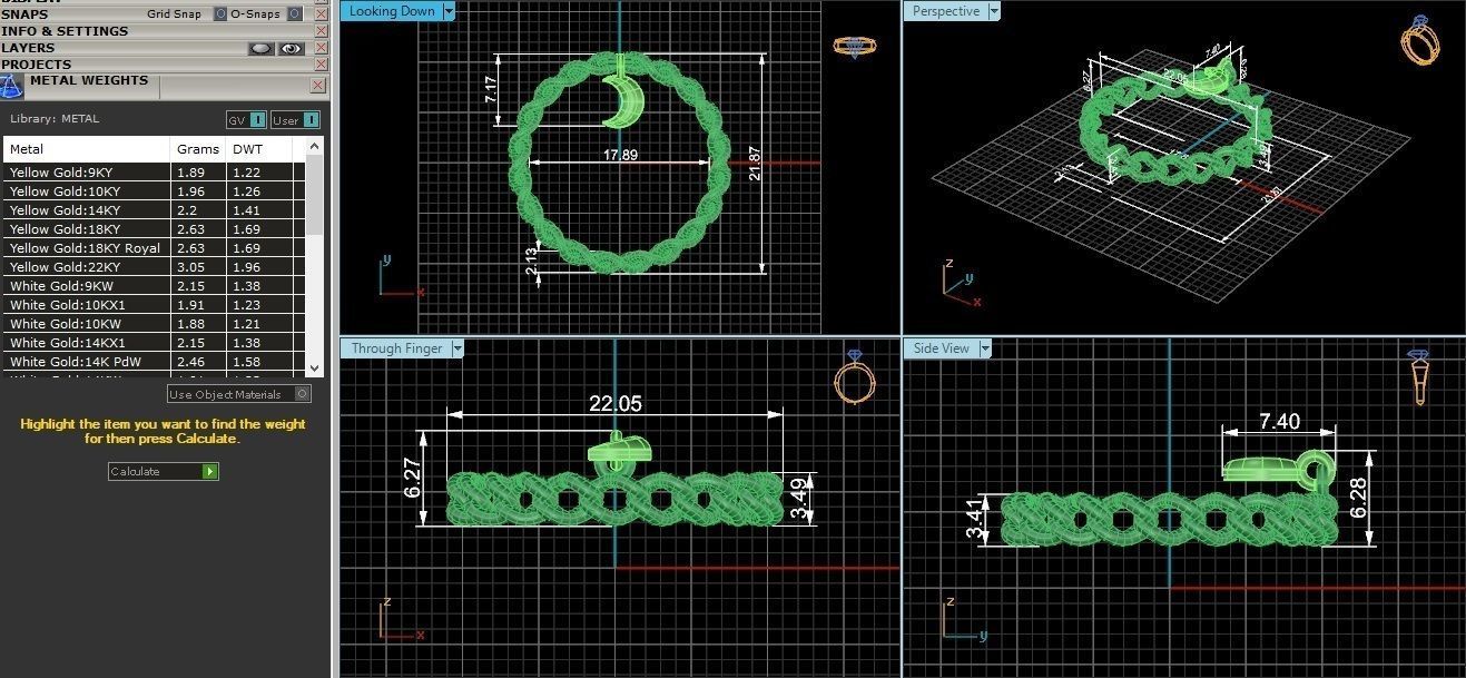 Miami Cuban Chain Link Moon Plain Gold Ring  3D print model_1
