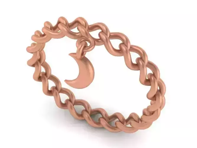 Miami Cuban Chain Link Moon Plain Gold Ring  3D print model