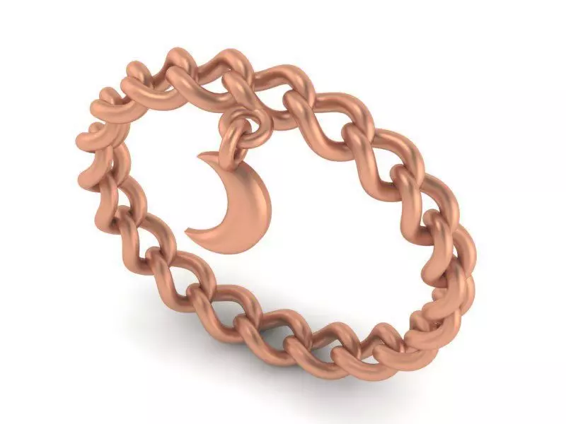 Miami Cuban Chain Link Moon Plain Gold Ring  3D print model_0