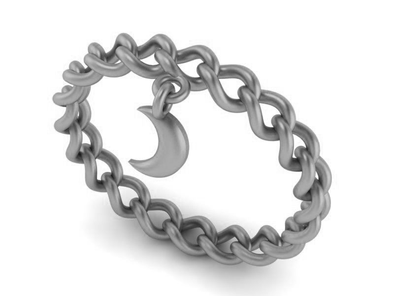 Miami Cuban Chain Link Moon Plain Gold Ring  3D print model_3