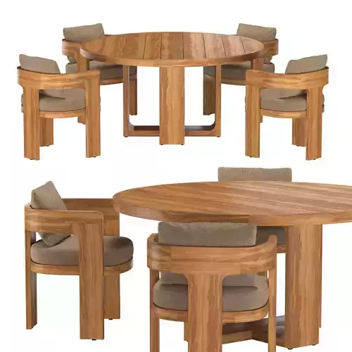 BRONTE TEAK DINING ARMCHAIR ROUND TABLE