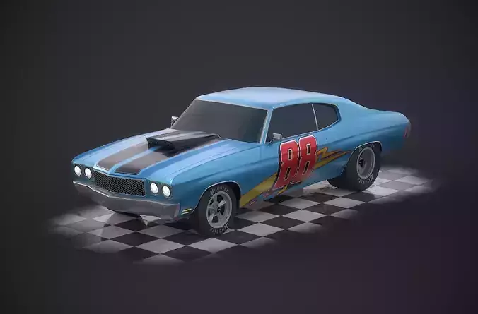 1970 Chevrolet Chevelle SS Pro Street Drag Car Custom Low-poly 3D model