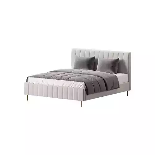 Wooden Non-Adjustable White Upholstered Modern Bed