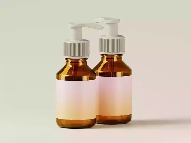 Amber Glass Pump Bottle 3D Model