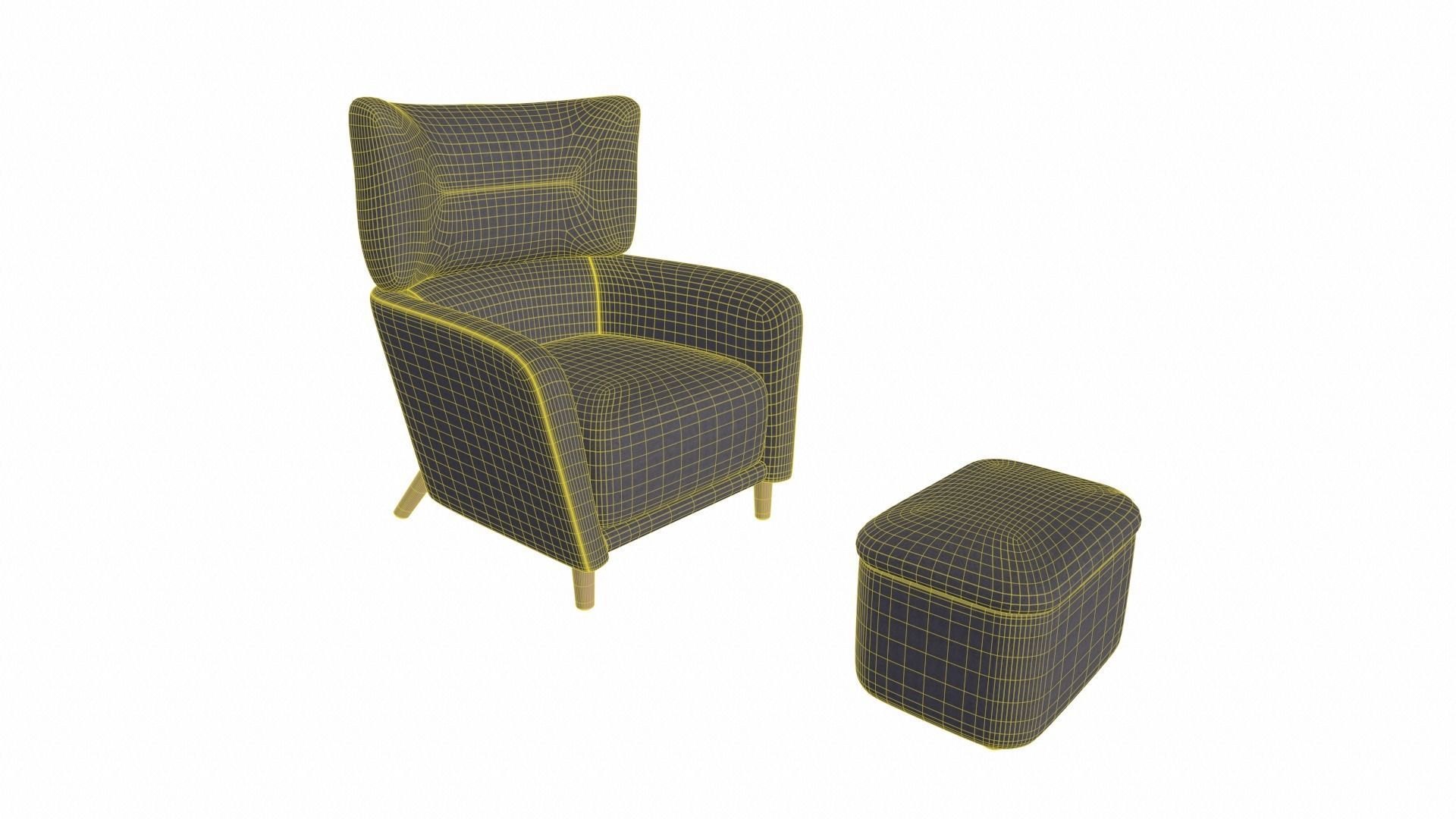 Fabric Armchair Low-poly 3D model_6