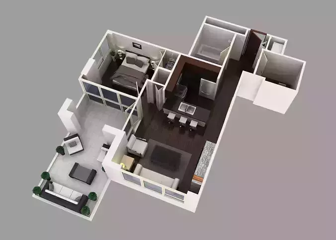 Sketchup 3D model of one bedroom apartment  - very beautiful