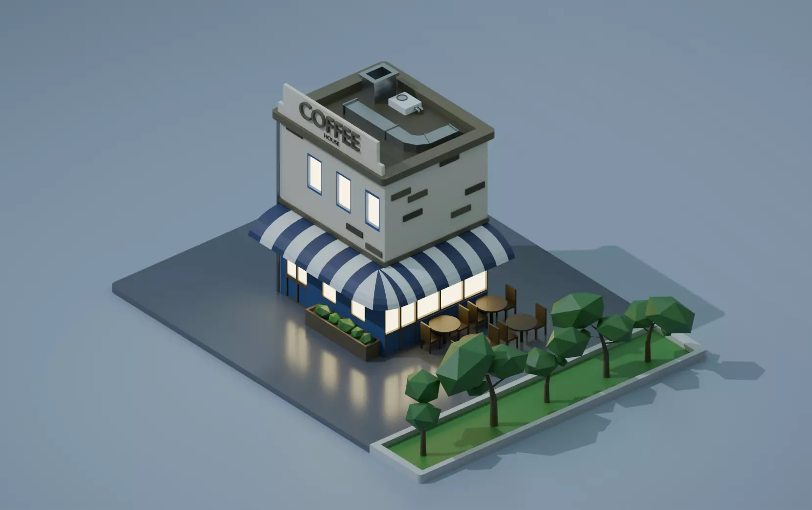 Coffee Shop Cafe Isometric Low-poly 3D model Low-poly 3D model_0