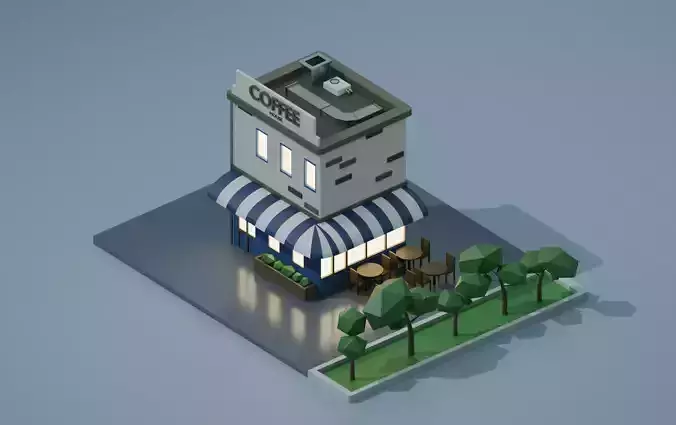Coffee Shop Cafe Isometric Low-poly 3D model