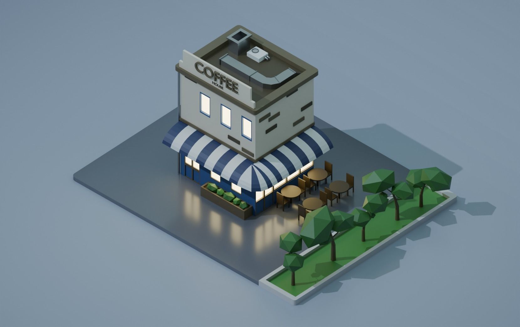 Coffee Shop Cafe Isometric Low-poly 3D model Low-poly 3D model_4