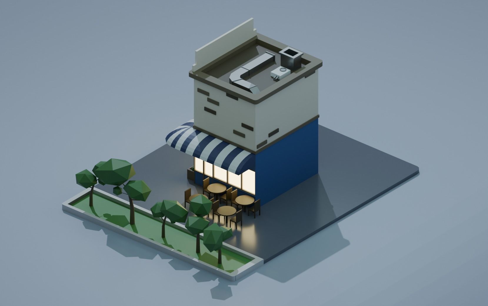 Coffee Shop Cafe Isometric Low-poly 3D model Low-poly 3D model_1