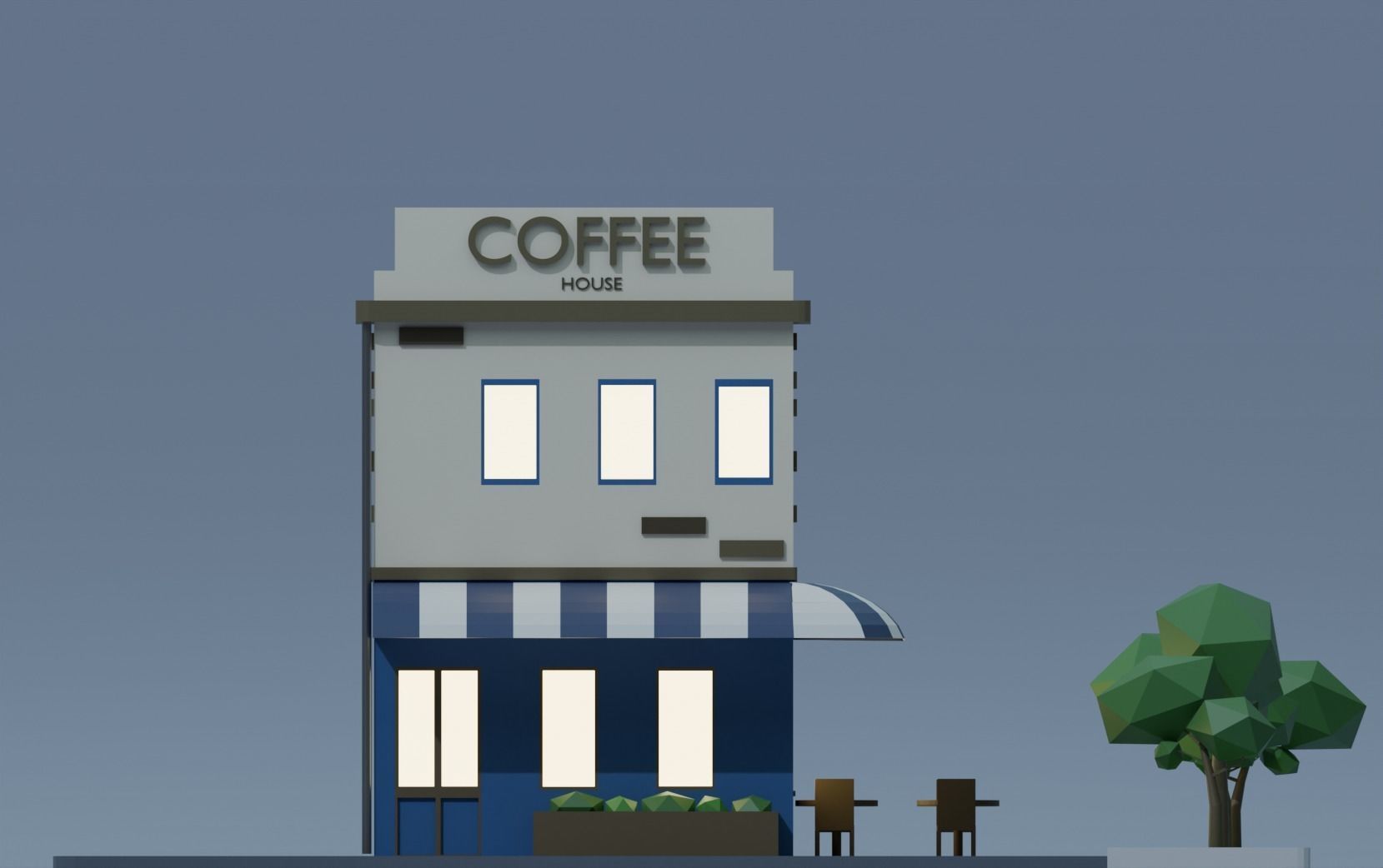 Coffee Shop Cafe Isometric Low-poly 3D model Low-poly 3D model_5