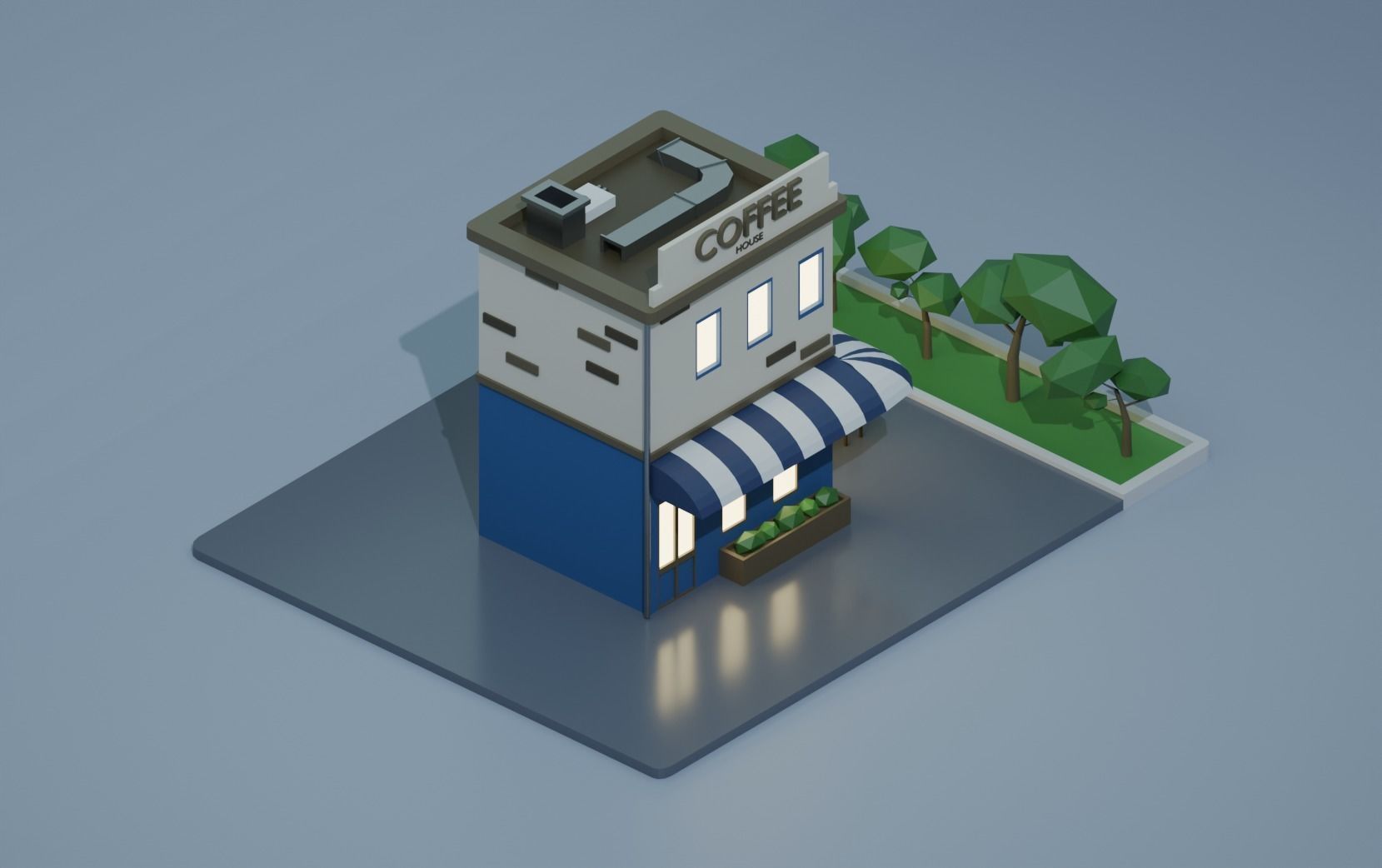 Coffee Shop Cafe Isometric Low-poly 3D model Low-poly 3D model_3