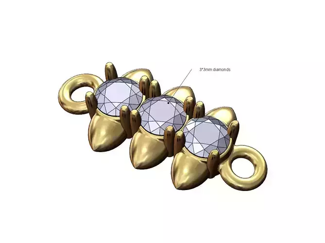 Triple spiked 3mm diamond pendant bracelet tag charm