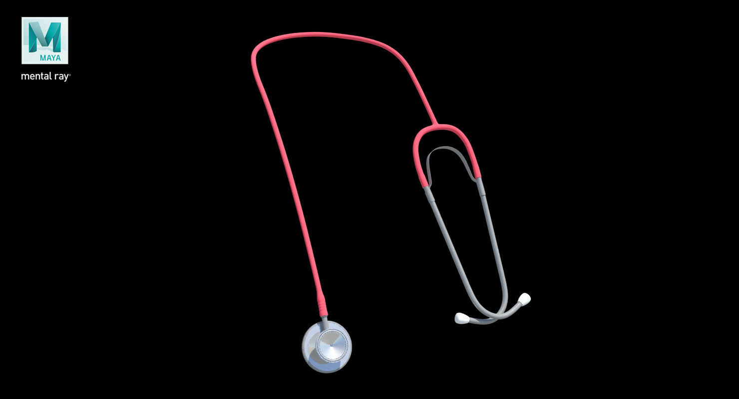 Stethoscope 2 Red Low-poly 3D model_17