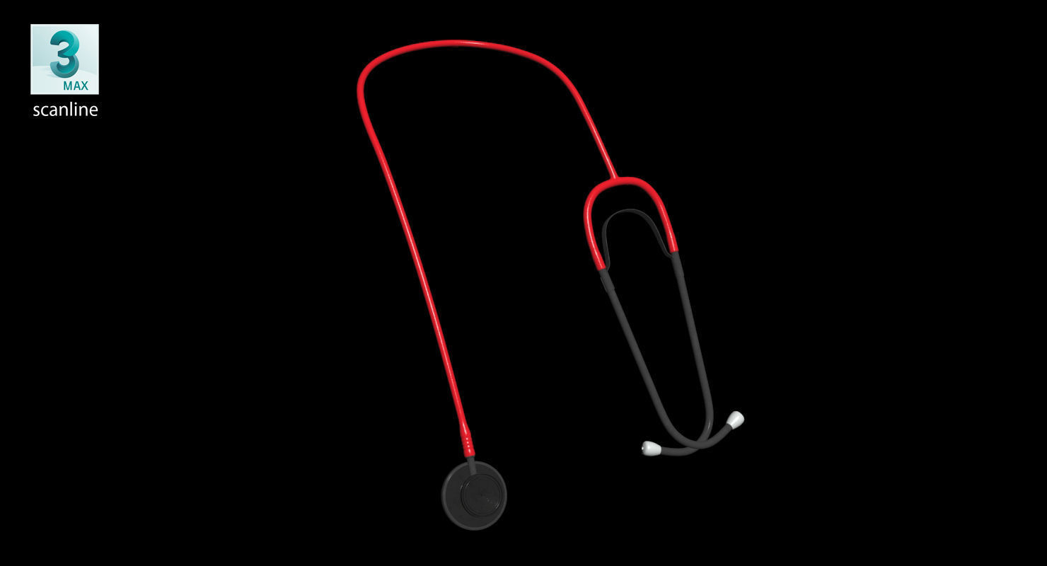 Stethoscope 2 Red Low-poly 3D model_15
