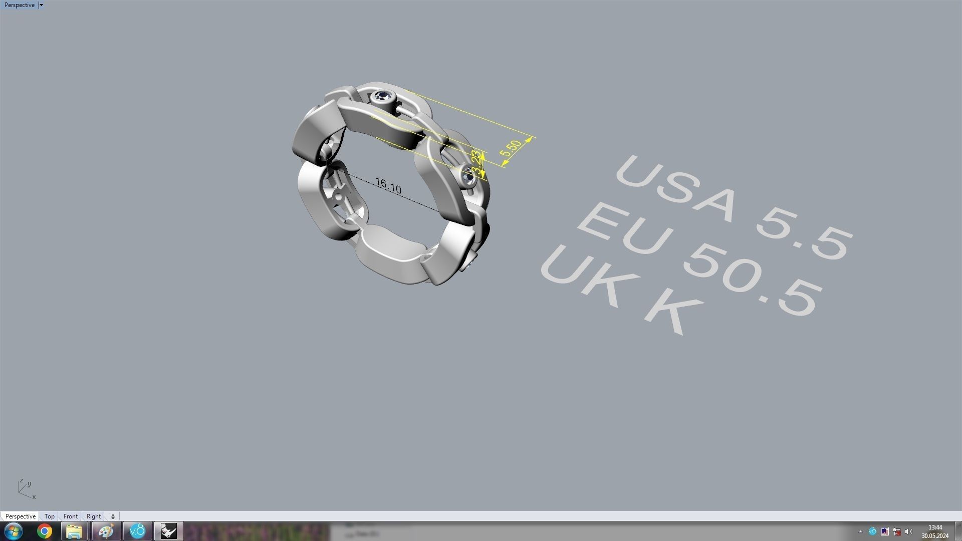 Ring with Moving Diamonds 16 1mm 3D print model_8