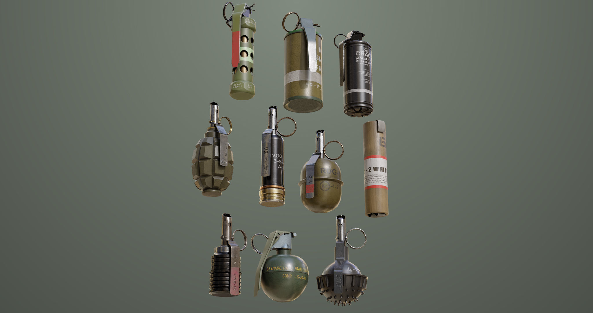 10 Grenades Single Mat All PBR Unity UE Textures Low-poly 3D model_6
