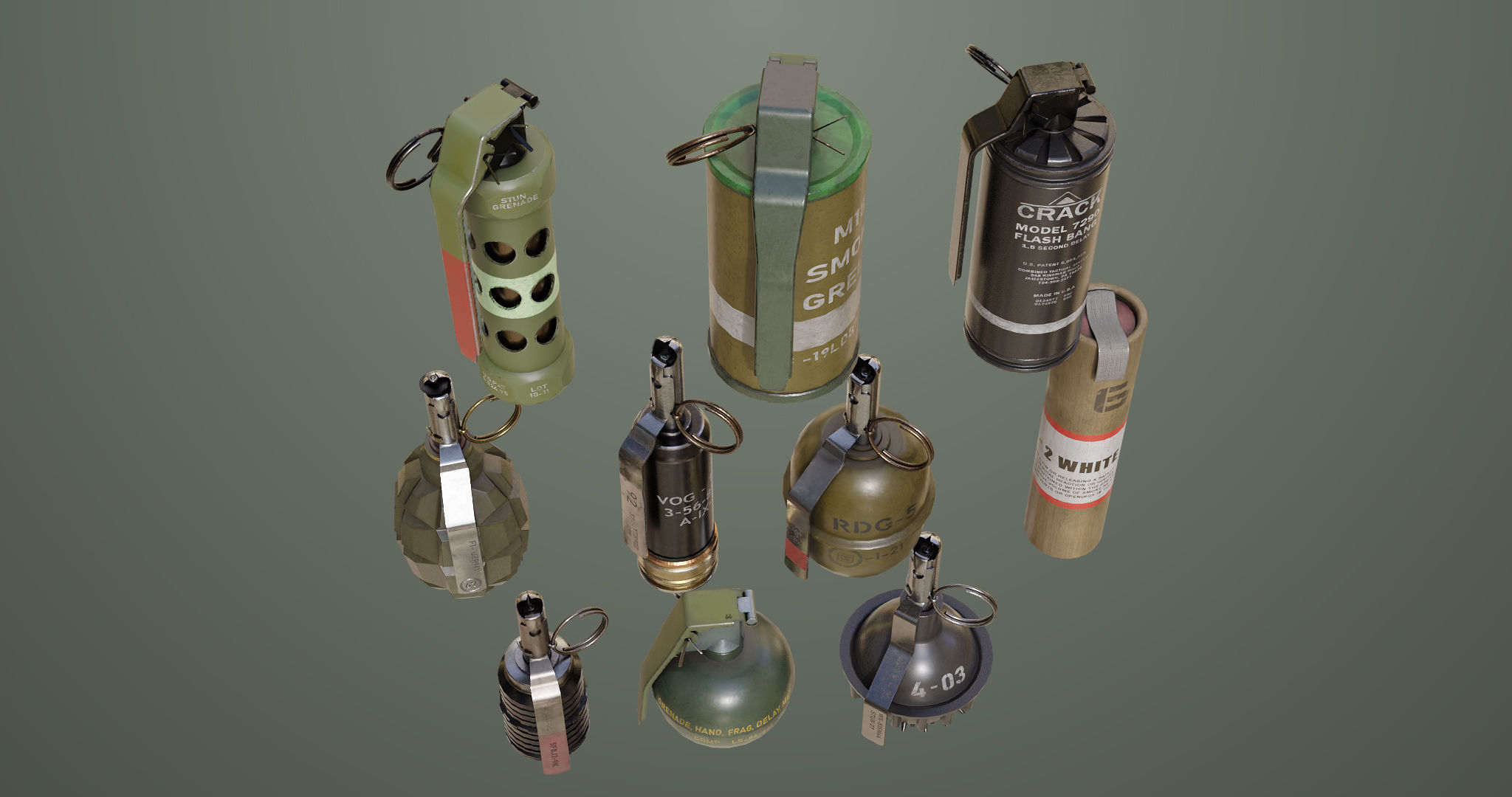 10 Grenades Single Mat All PBR Unity UE Textures Low-poly 3D model_5