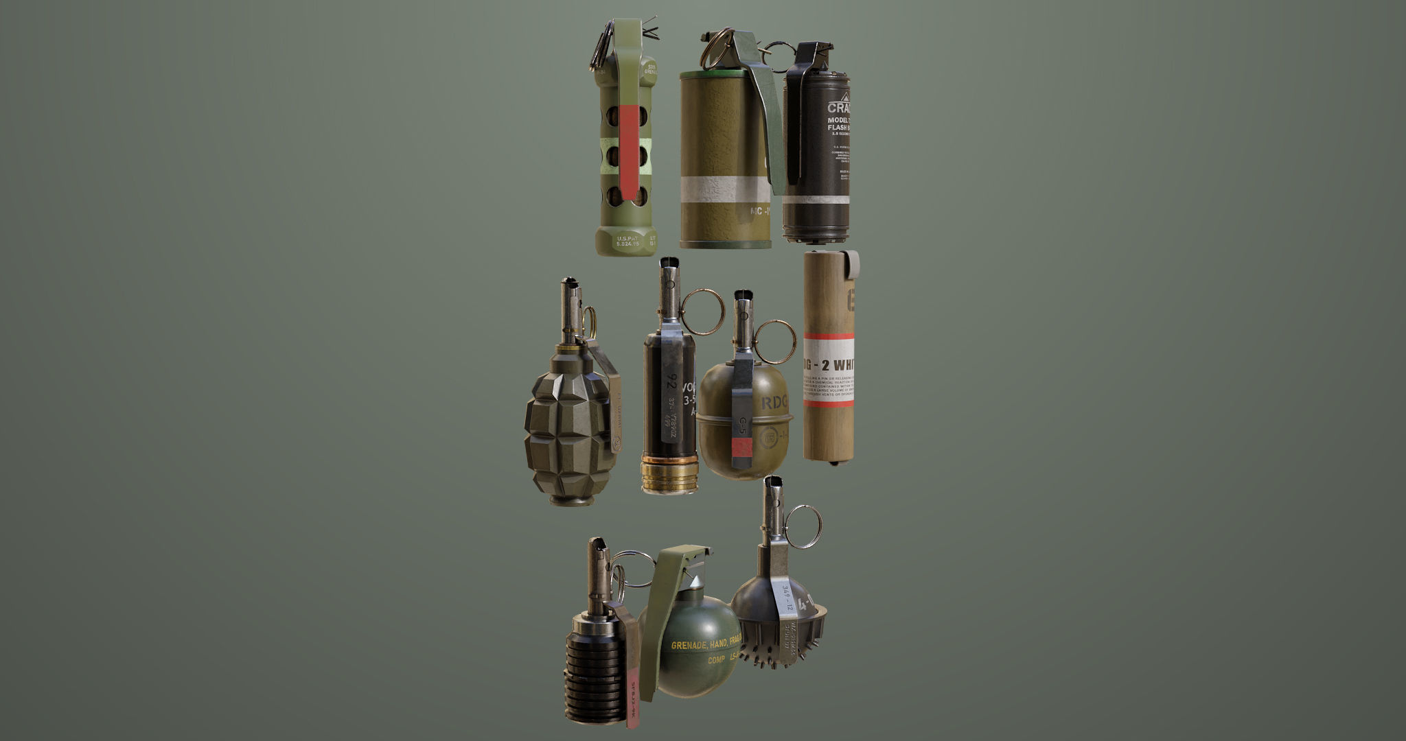 10 Grenades Single Mat All PBR Unity UE Textures Low-poly 3D model_7