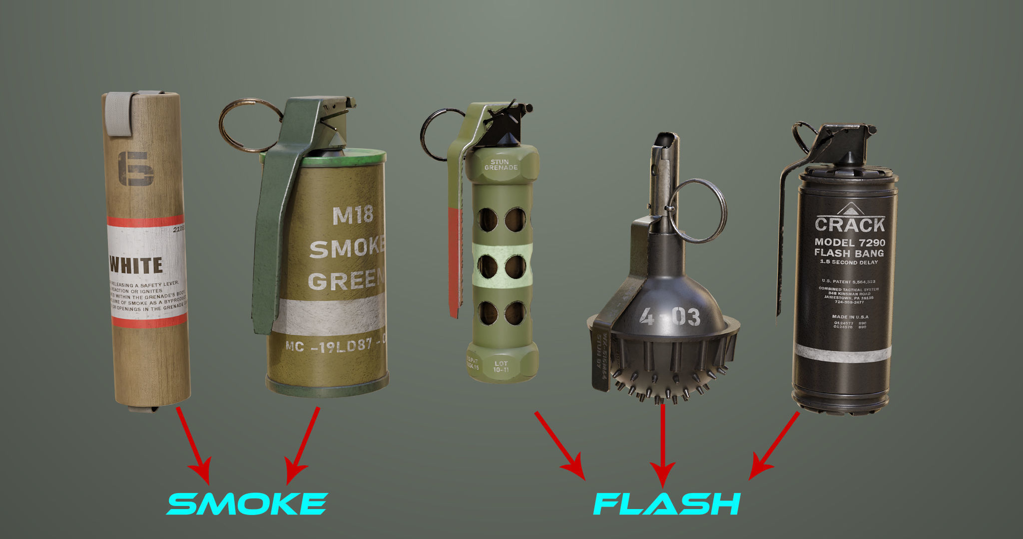 10 Grenades Single Mat All PBR Unity UE Textures Low-poly 3D model_3