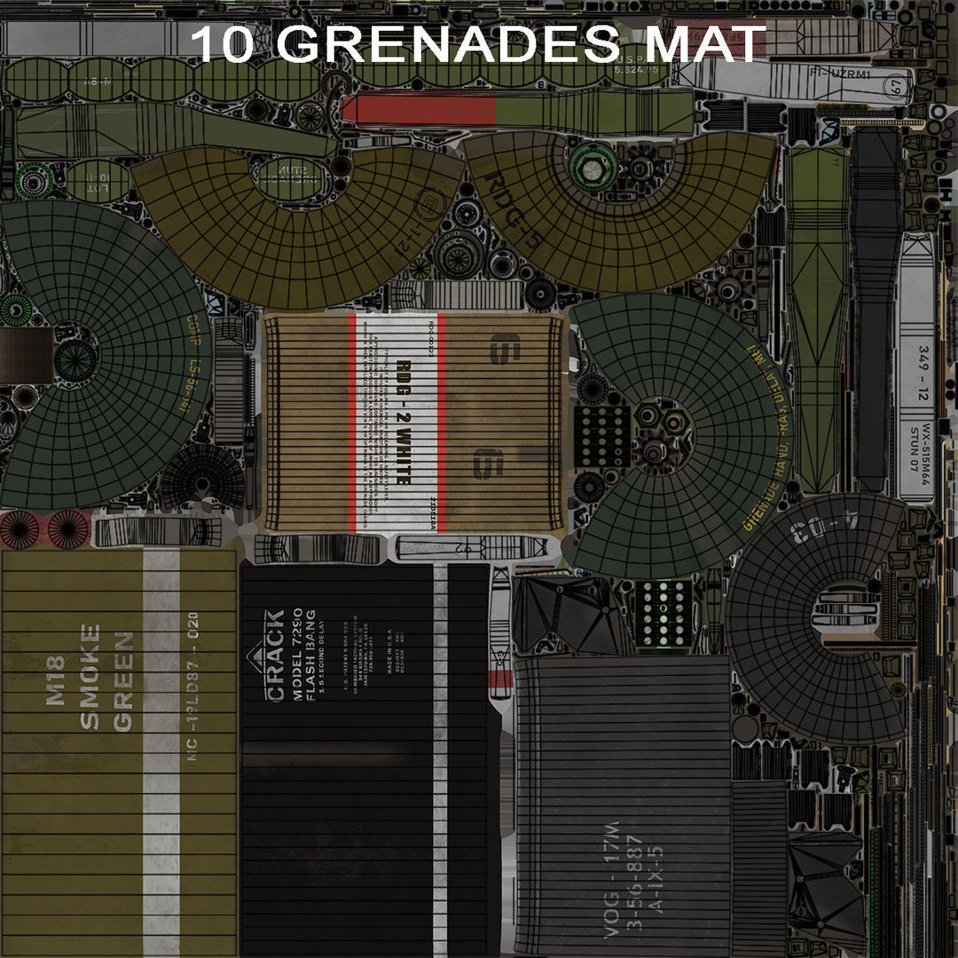 10 Grenades Single Mat All PBR Unity UE Textures Low-poly 3D model_10