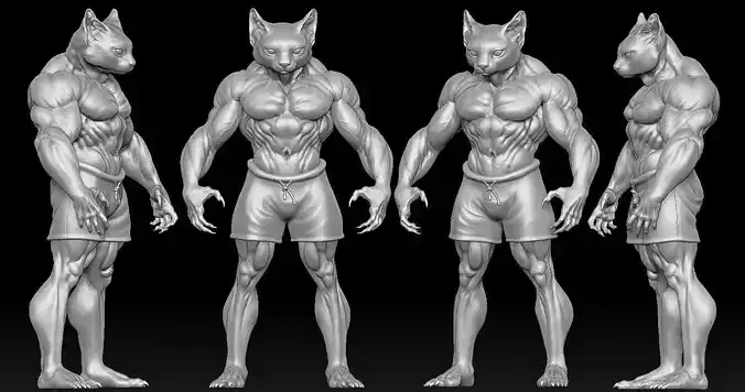 Strong Cat Man Statue 3D Print Model 3D print model