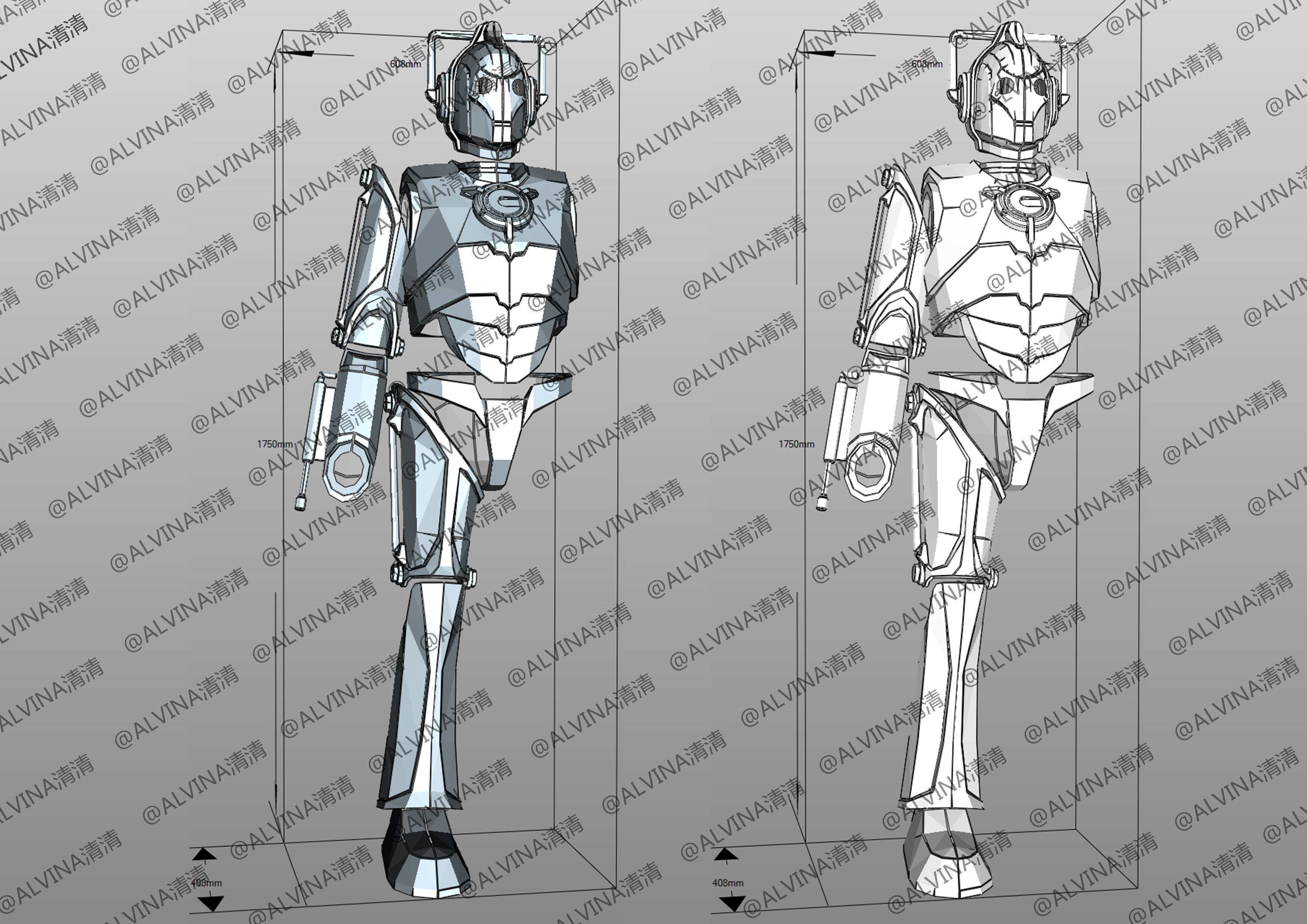 Doctor Who Cyberman V1 Armor -  Cosplay Pepakura Foam Template Low-poly 3D model_2