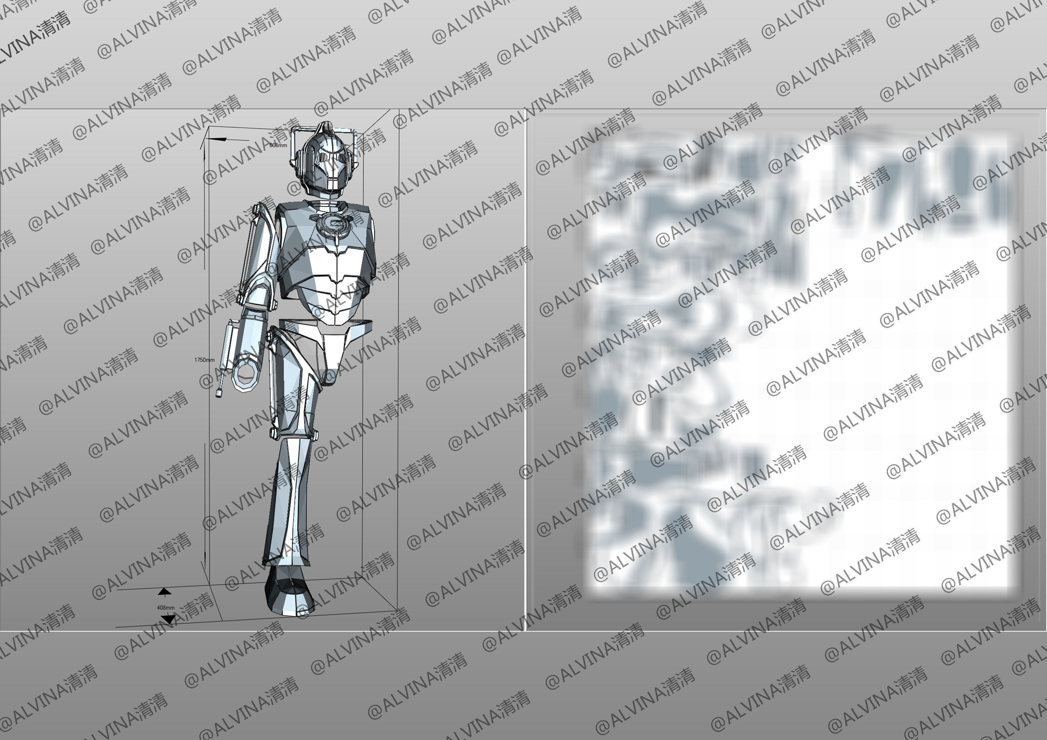 Doctor Who Cyberman V1 Armor -  Cosplay Pepakura Foam Template Low-poly 3D model_7