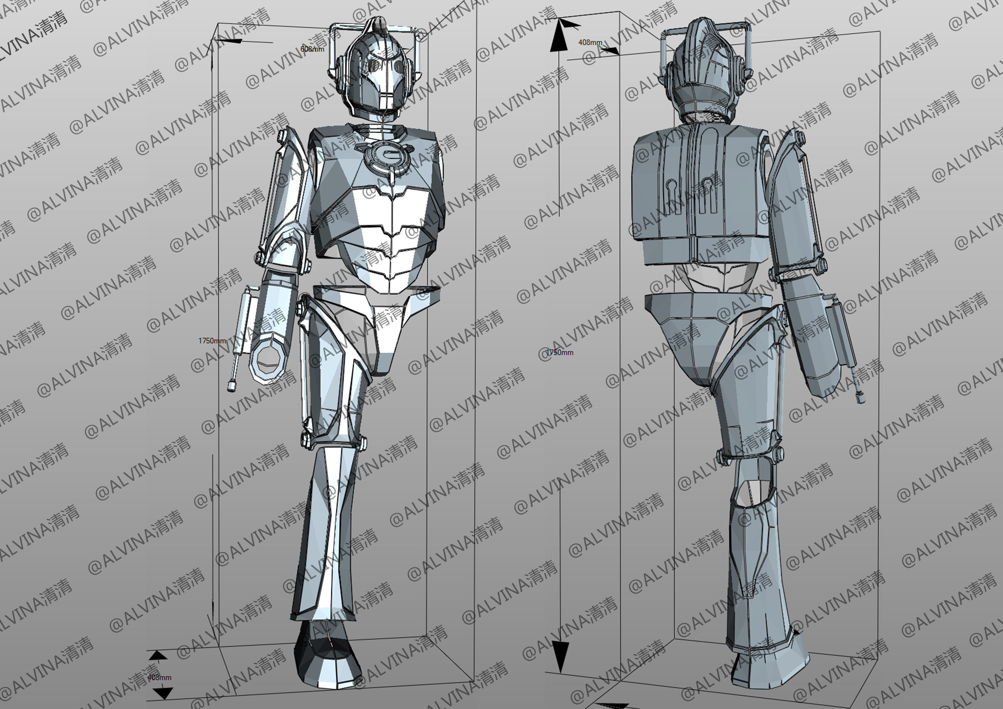 Doctor Who Cyberman V1 Armor -  Cosplay Pepakura Foam Template Low-poly 3D model_1