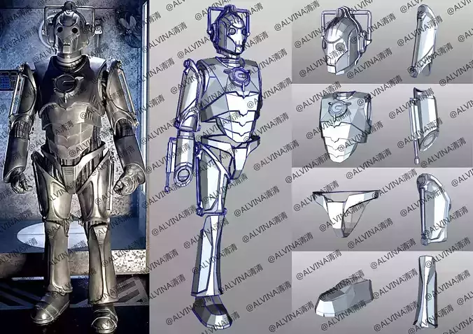 Doctor Who Cyberman V1 Armor -  Cosplay Pepakura Foam Template Low-poly 3D model