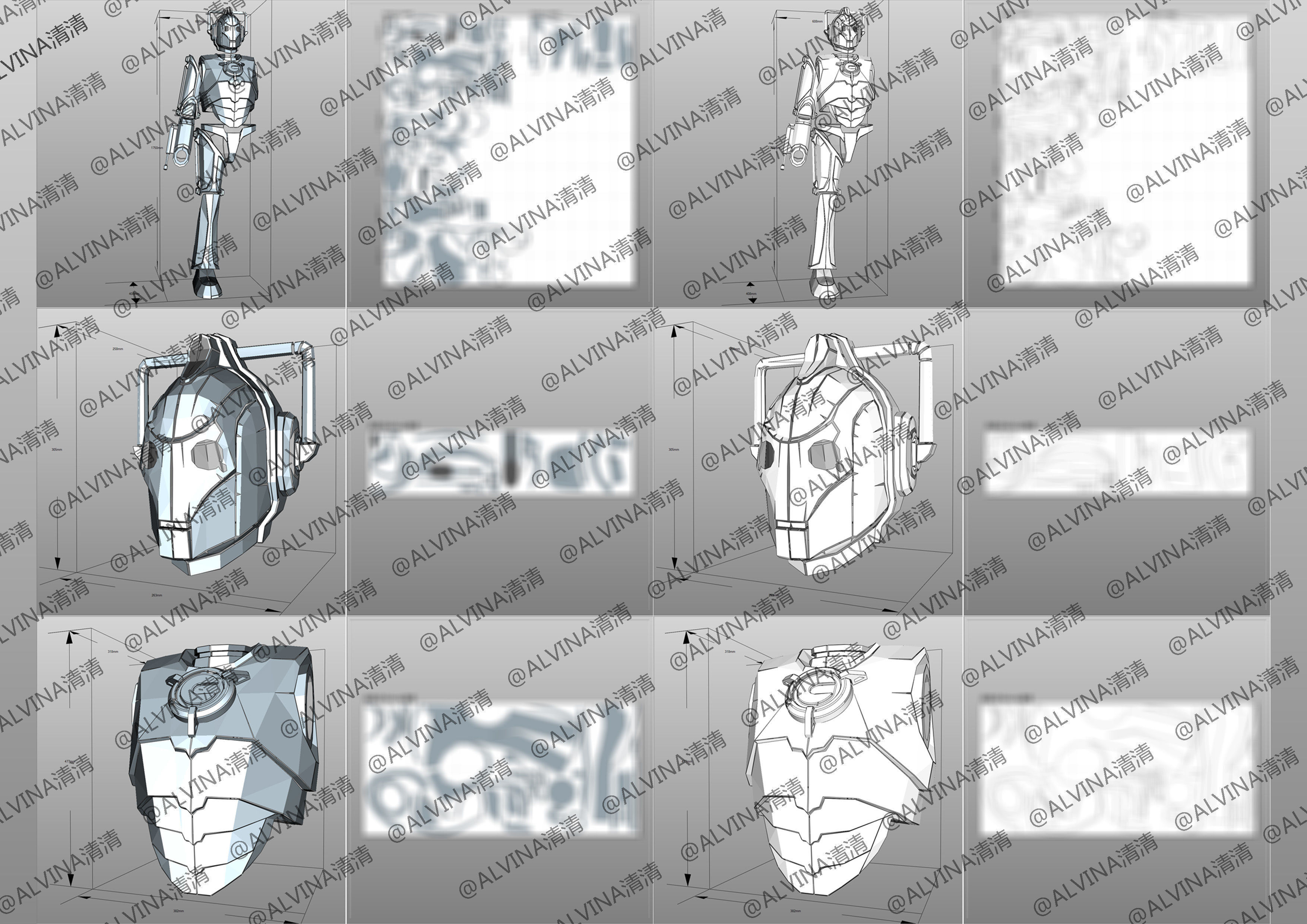 Doctor Who Cyberman V1 Armor -  Cosplay Pepakura Foam Template Low-poly 3D model_4