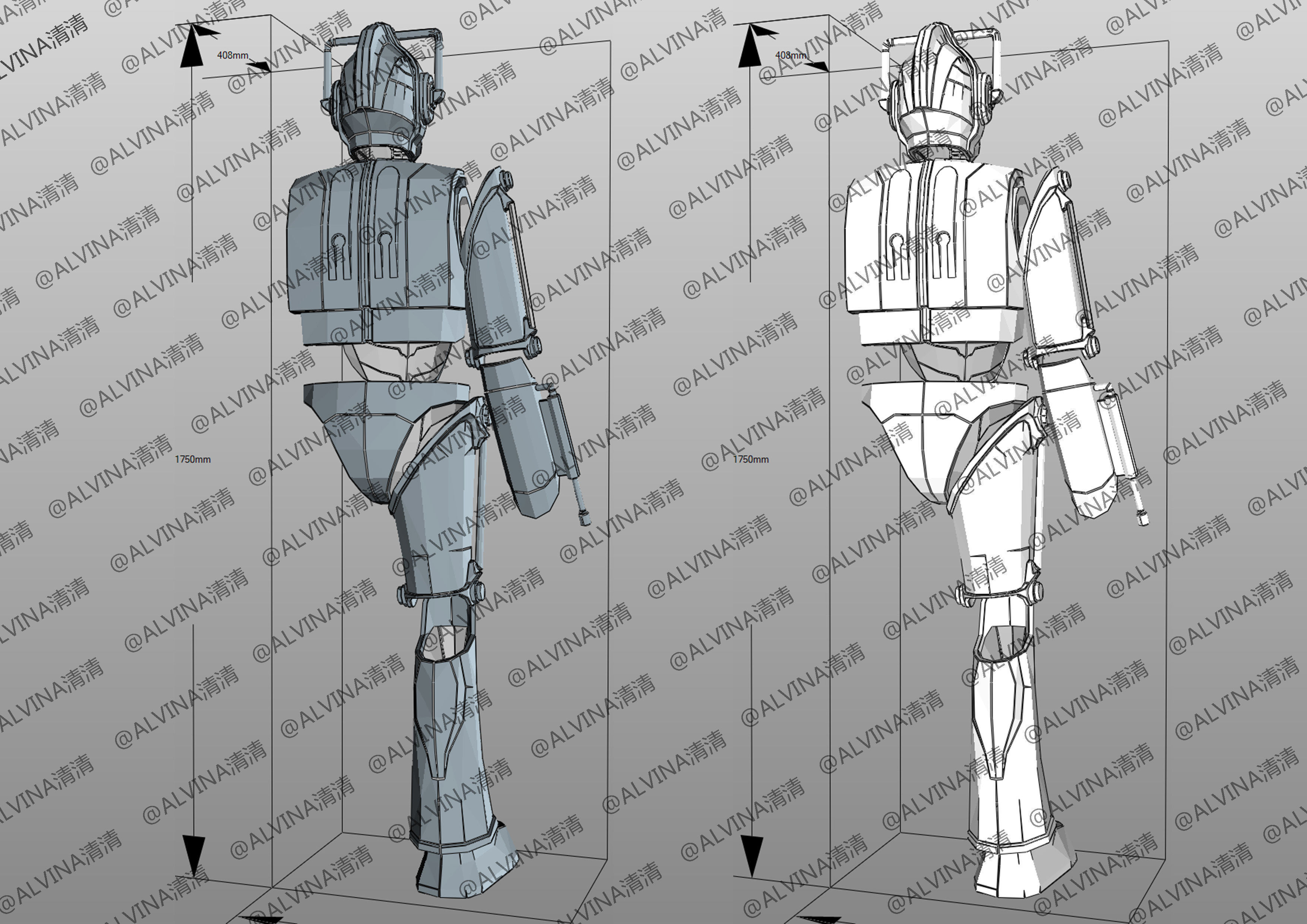 Doctor Who Cyberman V1 Armor -  Cosplay Pepakura Foam Template Low-poly 3D model_3