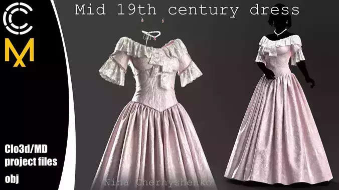 Mid 19th century dress - Marvelous Designer and OBJ