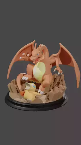 Charizard chasing a Psyduck 