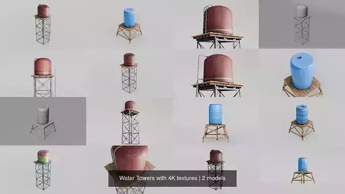Water Towers with 4K textures 3D Model Collection