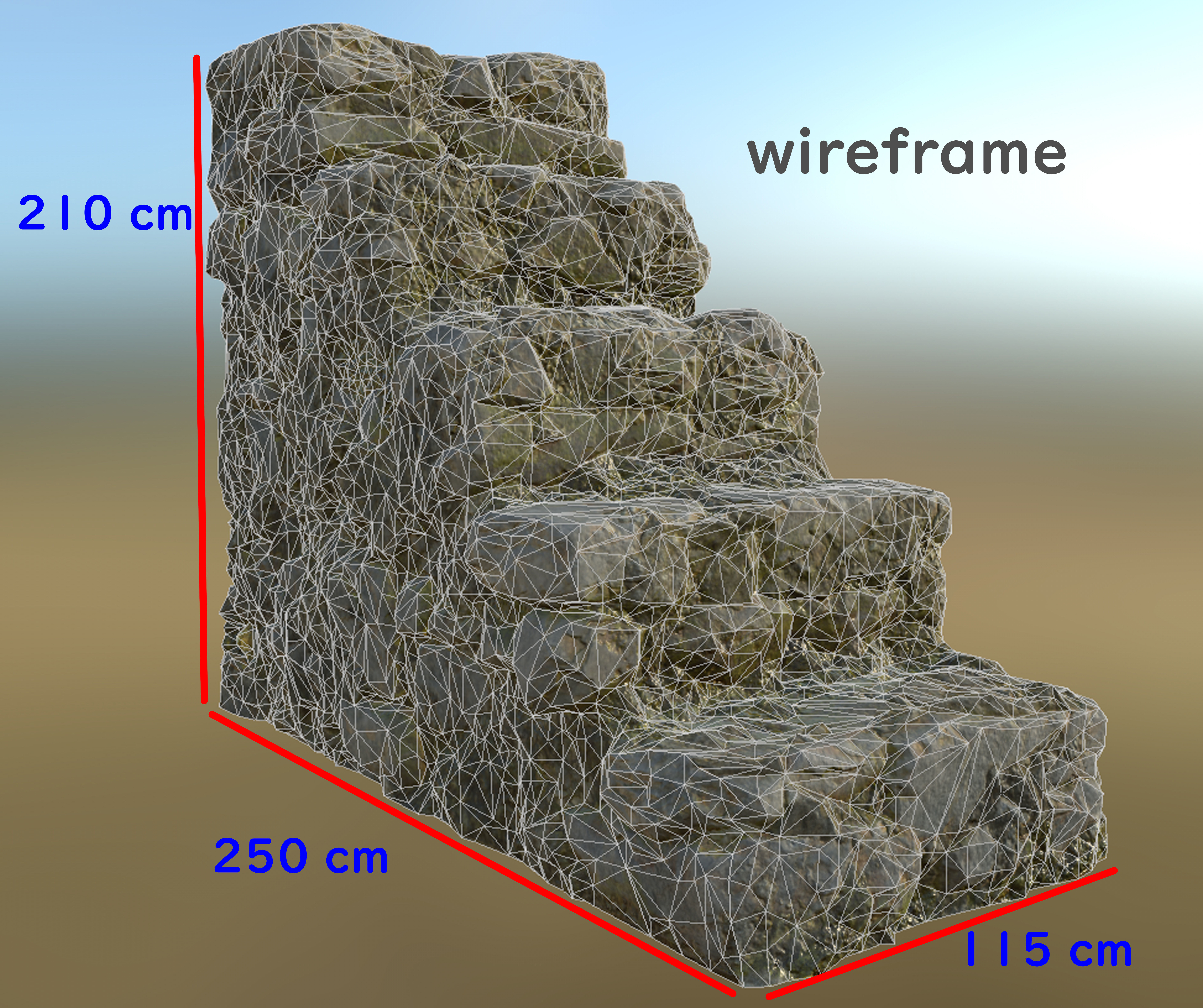 Game rock stair Low-poly 3D model_4