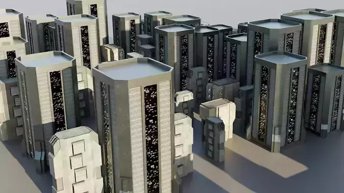 Sci-fi City Buildings 02 Low-poly 3D model