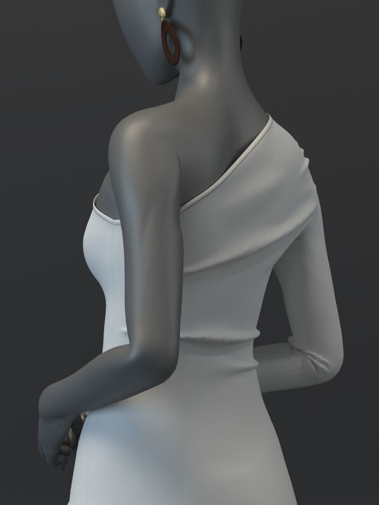 One Shoulder Dress 3D model_8