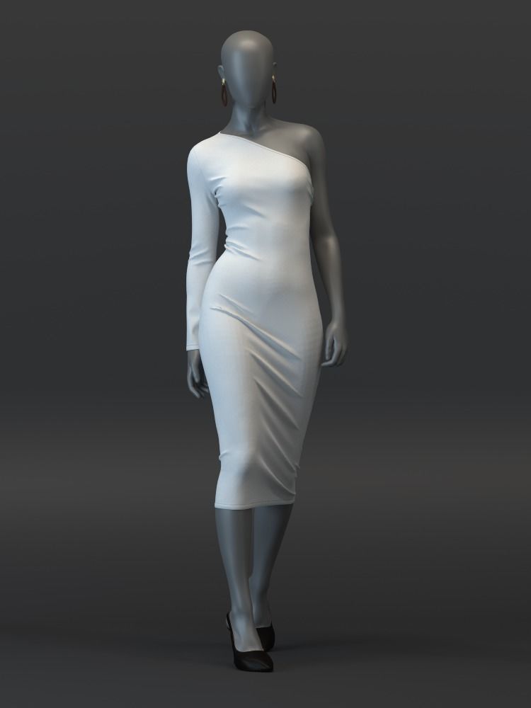 One Shoulder Dress 3D model_3