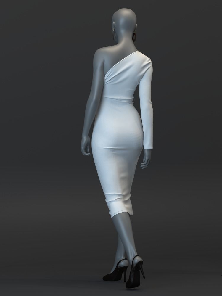 One Shoulder Dress 3D model_7