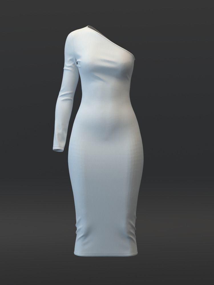 One Shoulder Dress 3D model_9