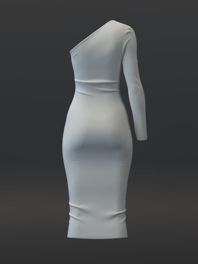 One Shoulder Dress 3D model_10