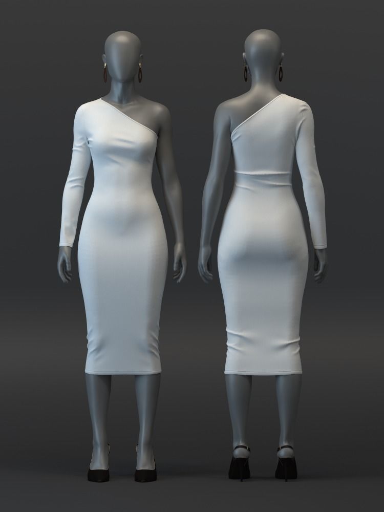 One Shoulder Dress 3D model_2