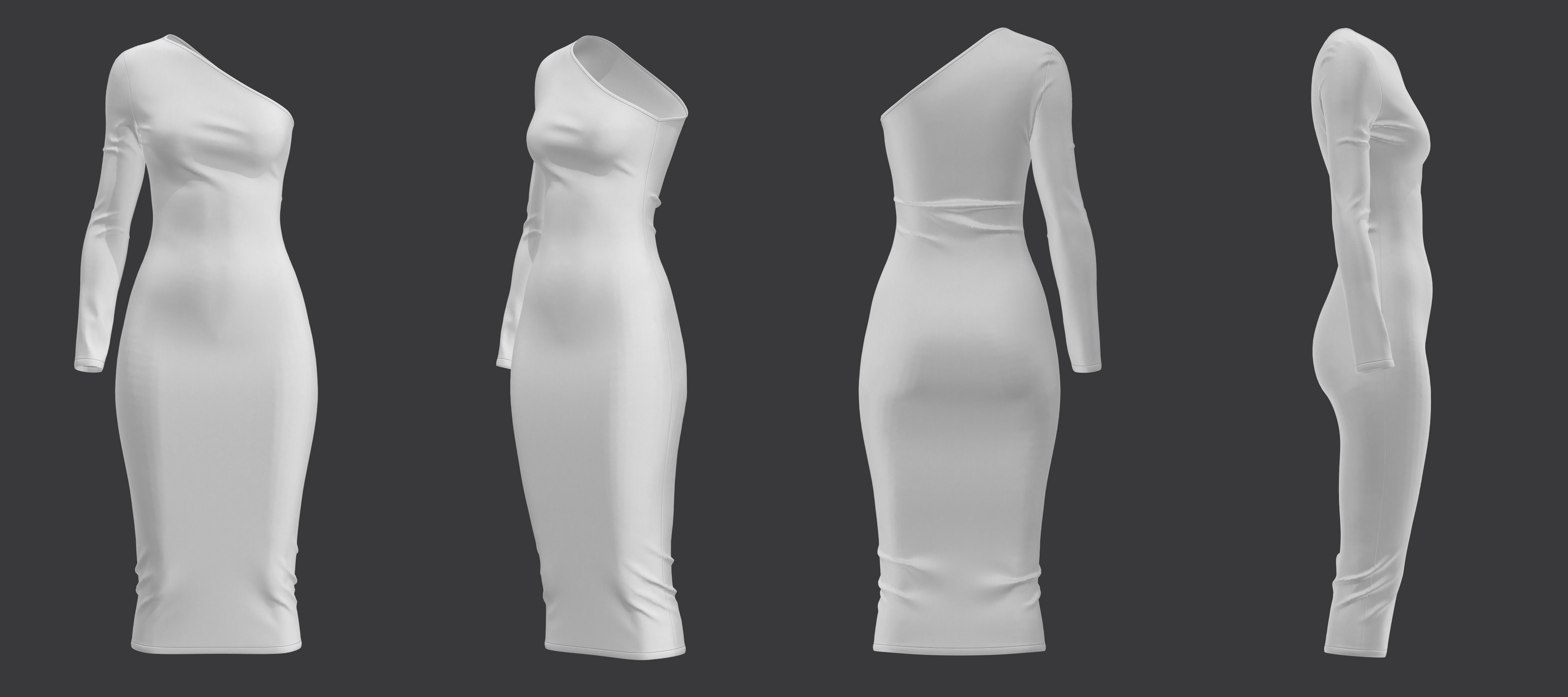 One Shoulder Dress 3D model_12