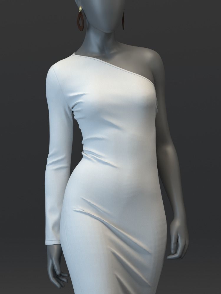 One Shoulder Dress 3D model_6