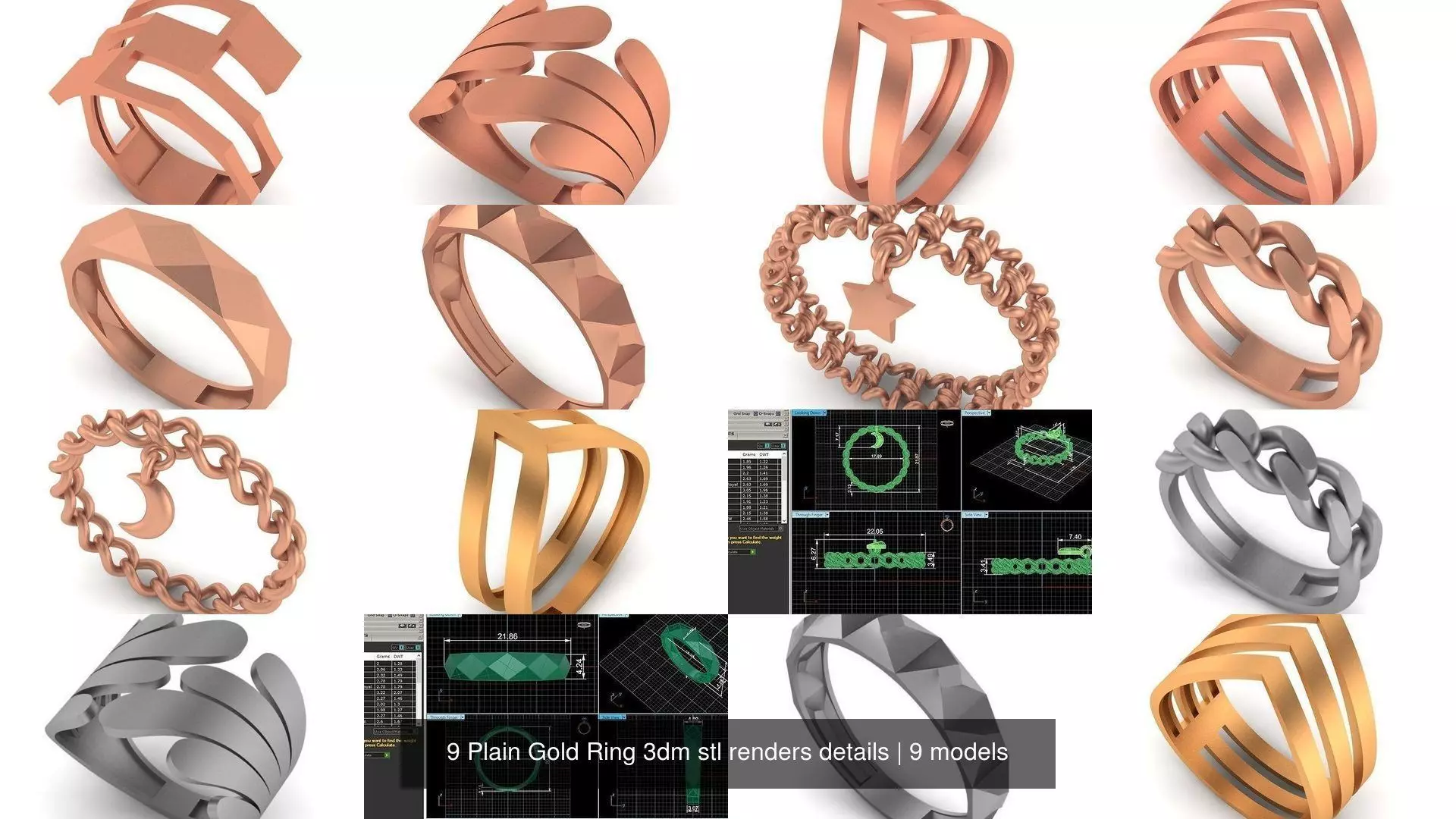 9 Plain Gold Ring 3dm stl renders details 3D Model Collection_1