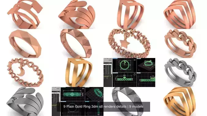 9 Plain Gold Ring 3dm stl renders details