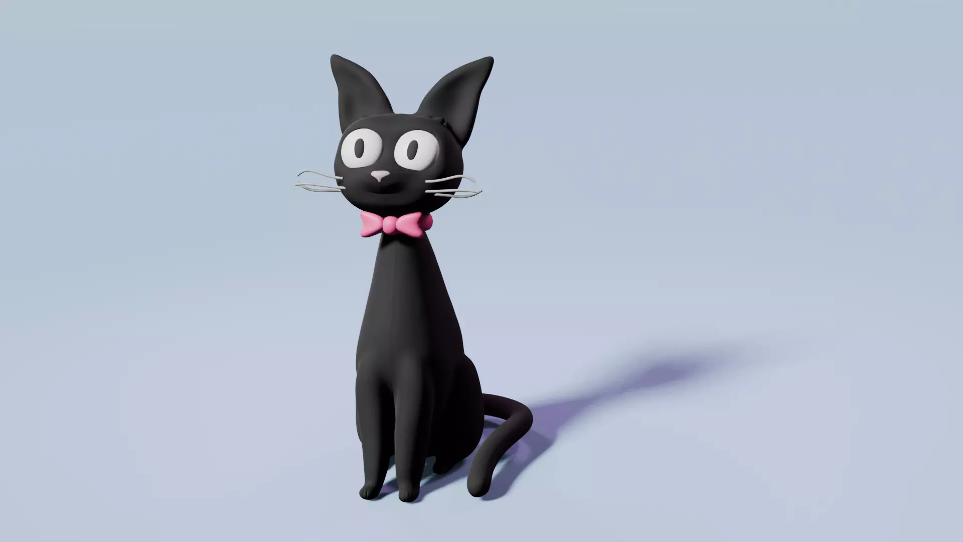 Cute stylized black cat with a pink bow-tie sculpted asset 3D model_0