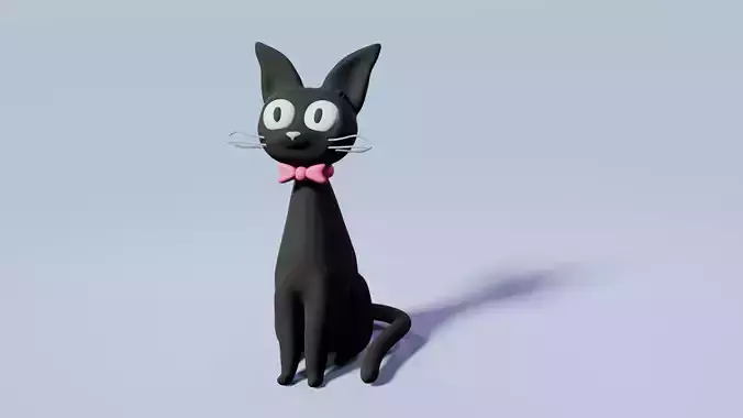 Cute stylized black cat with a pink bow-tie sculpted asset