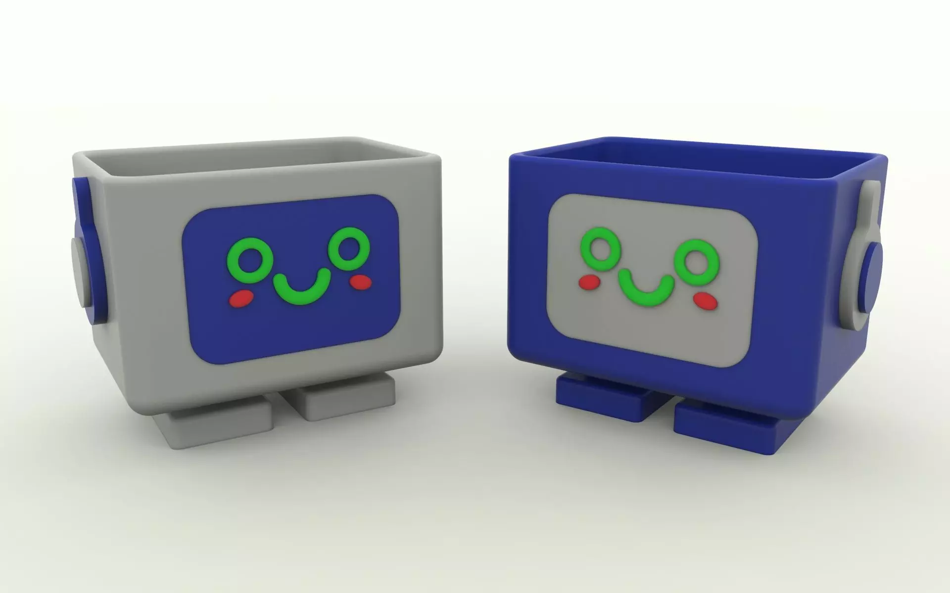 3D MODEL Cute Robot Flower Pot Planter pen pencil cup holder 3D print model_0